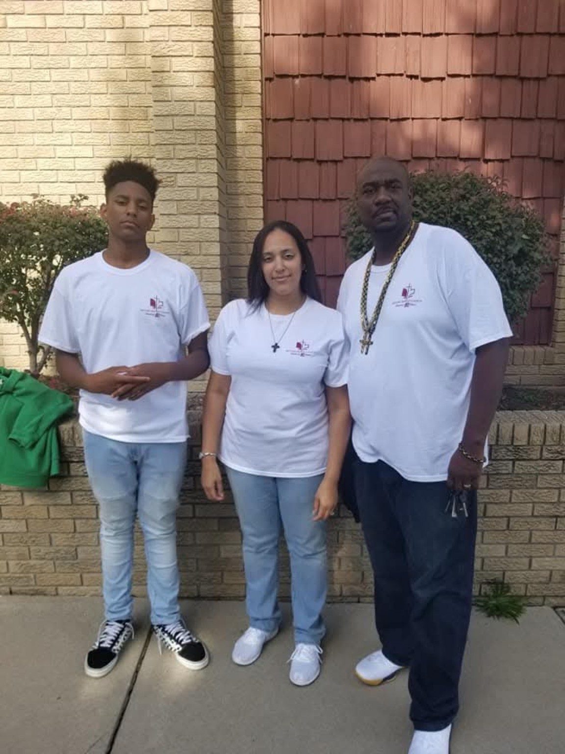 Our son Tanaro with Michelle Pounds and Terrence L Pounds outside Second Baptist Church in Monclova, Ohio.
